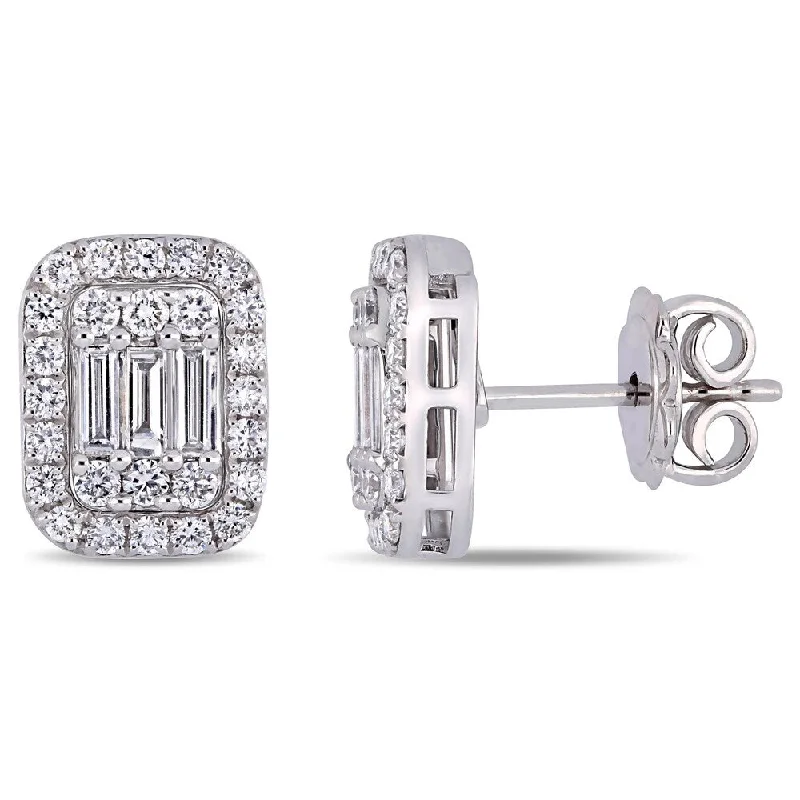 Miadora 14k White Gold Multi-Cut 3/4ct TDW Diamond Halo Stud Earrings