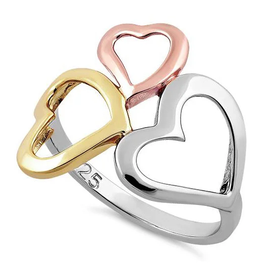 Sterling Silver 3-tone Heart Ring