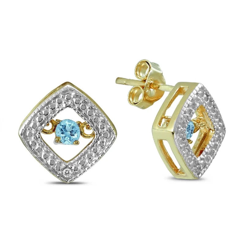 Marquee BlueTopaz and Diamond Dancer Earrings in .925 Sterling Silver