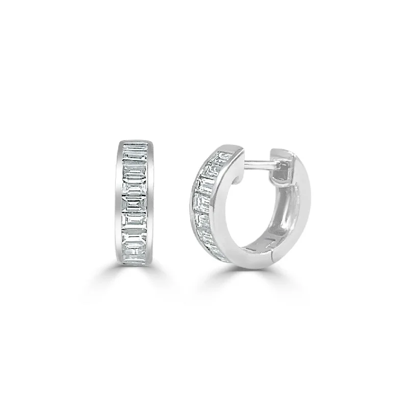 Joelle Diamond Baguette Huggie Earrings 14K White Gold 3/5 TDW