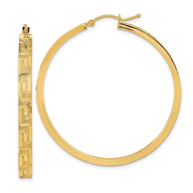 Curata 14k Yellow Gold Satin Greek Pattern Hoop Earrings 46.63x4mm