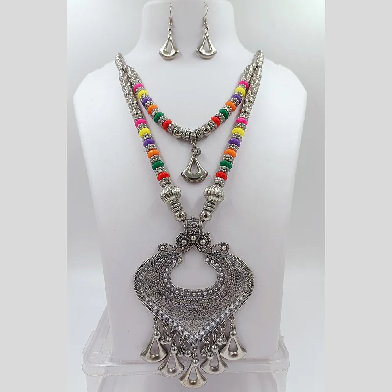 Kavita Art Oxidised Plated Pearls Long Necklace Set