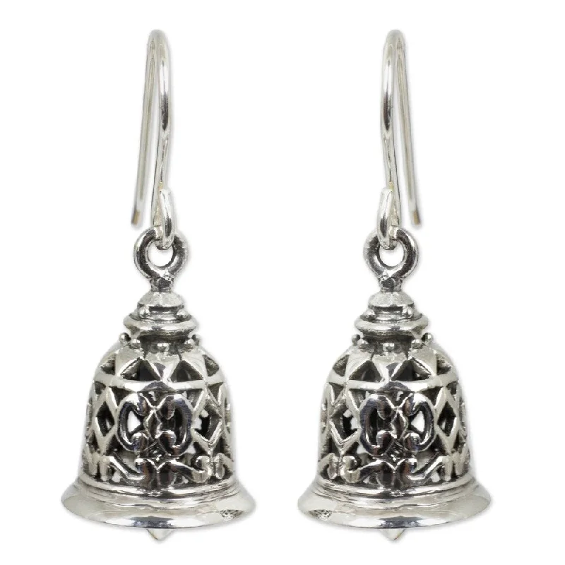 NOVICA Handmade Sterling Silver Temple Bell Chandelier Style Earrings (Thailand)