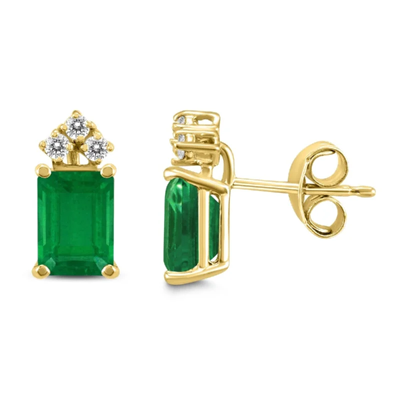 Marquee 14K Yellow Gold 5x3MM Emerald Shaped Emerald and Diamond Earrings