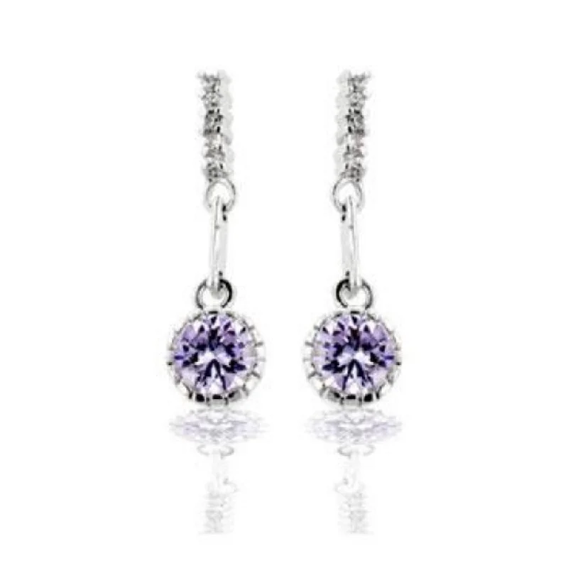 Luxury Lavender Cubic Zirconia Dangle Earrings Ideal For Special Occasions And Everyday Wear - 6 (mm) X 6 (mm); 1 (mm) X 1 (mm)