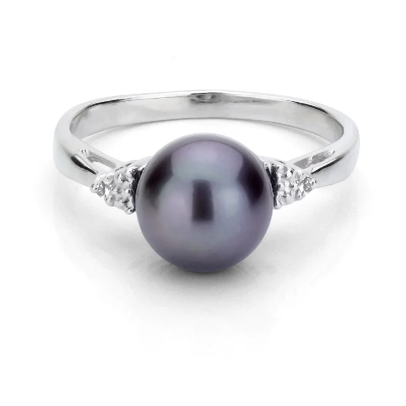 DaVonna Sterling Silver 8-9 mm Round Pearl and 1/10ct TDW Diamond Ring (L-M, I1-I2)