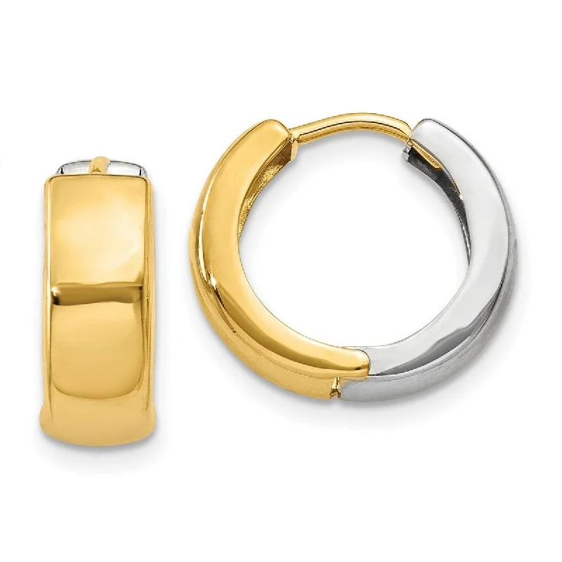 Curata 14k Two-Tone Polished Gold Hinged Huggies Hoop Earrings (5mm x 10mm)