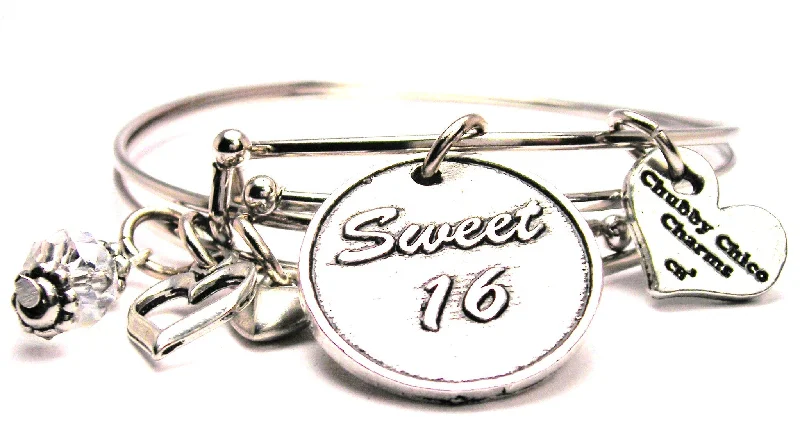 Sweet 16 Circle Expandable Bangle Bracelet Set