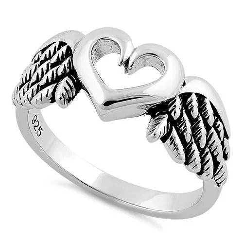 Sterling Silver Wings Heart Ring