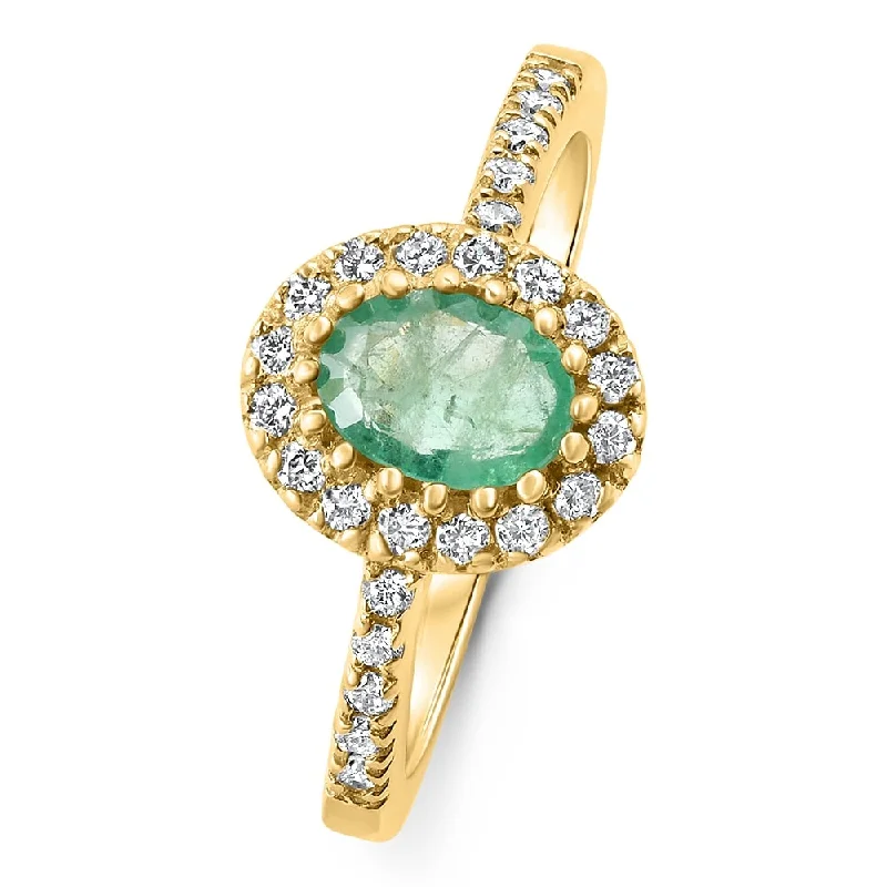 3/4Ct Oval Emerald & Lab Grown Diamond Ring Gold