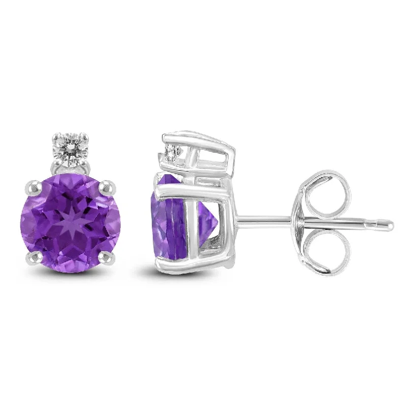 Marquee 14K White Gold 5MM Round Amethyst and Diamond Earrings