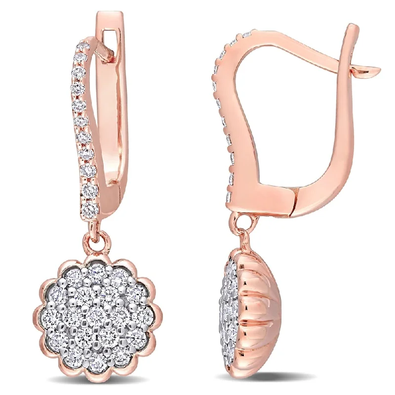 Miadora 14k 2-tone Rose & White Gold 5/8ct Diamond Floral Cluster Leverback Drop Earrings - N/A