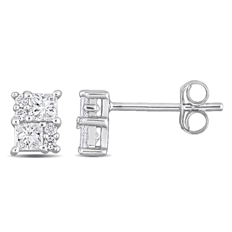 Miadora 1/2ct TDW Princess and Round-cut Diamond Cluster Stud Earrings in 14k White Gold