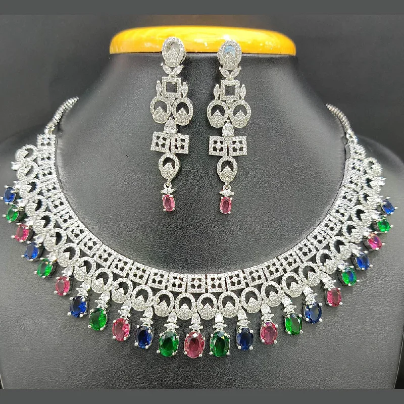 Jain Jewellers Silver Plated AD Choker Necklace Set