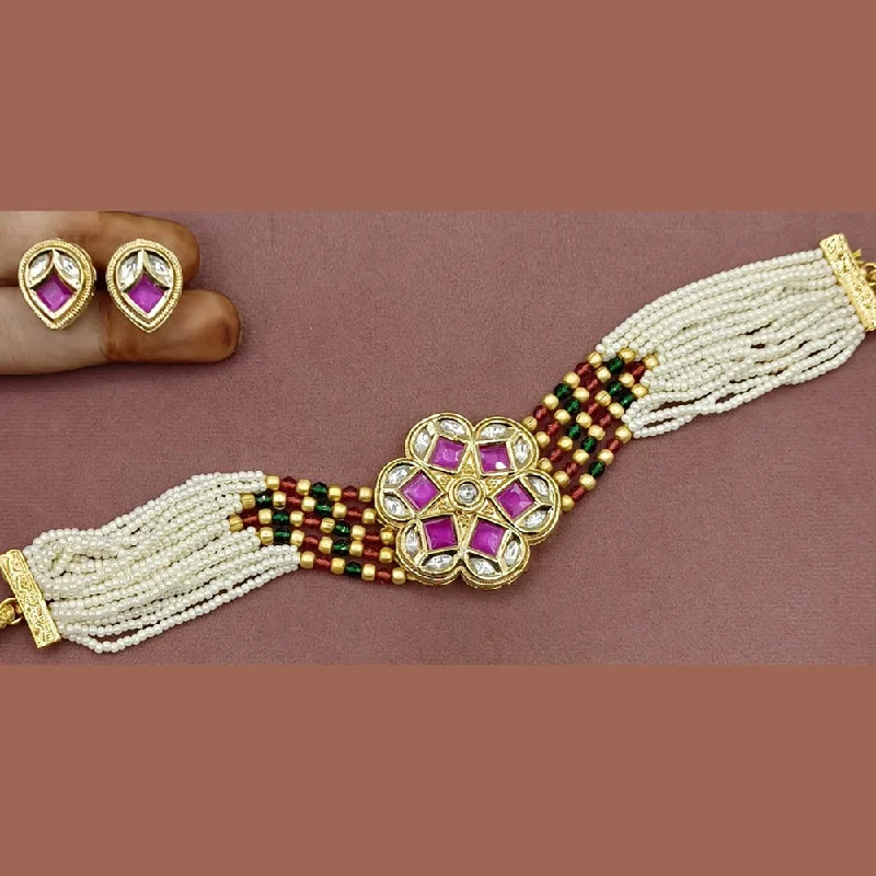 Amoliya Jewels Gold Plated Polki Kundan Choker Necklace Set