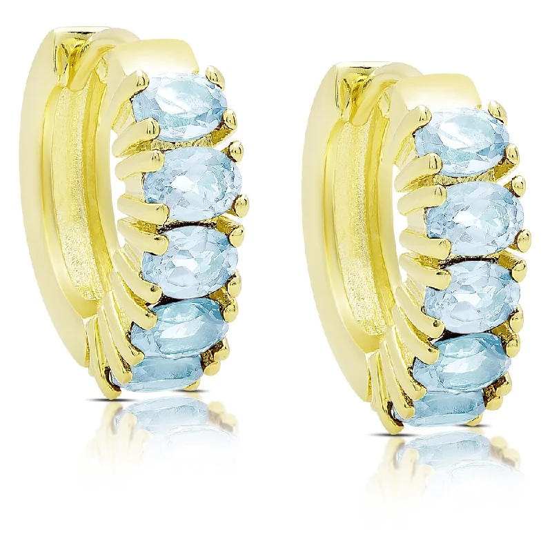 Dolce Giavonna Gold Over Sterling Silver Blue Topaz Saddleback Hoop Earrings