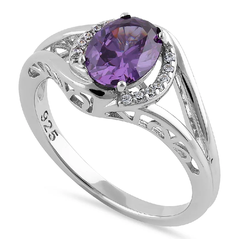 Sterling Silver Purple CZ Halo Ring