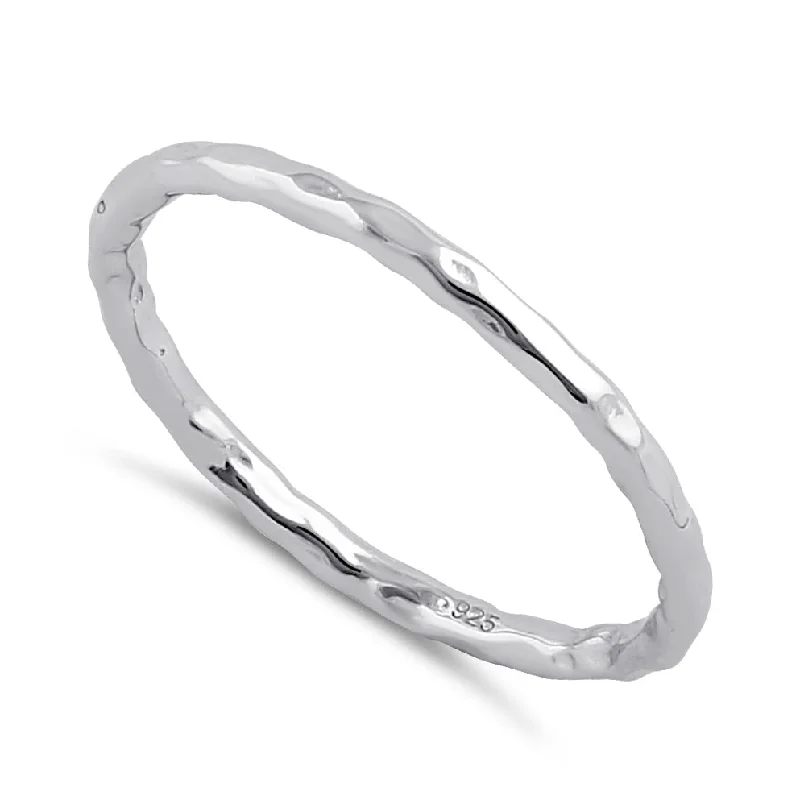 Sterling Silver Thin Hammered Band Ring