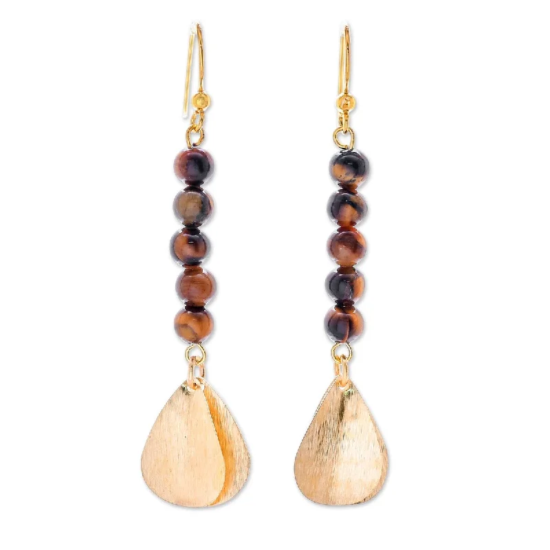 NOVICA Earthen Glimmer, Tiger's eye dangle earrings - 2.8*0.5