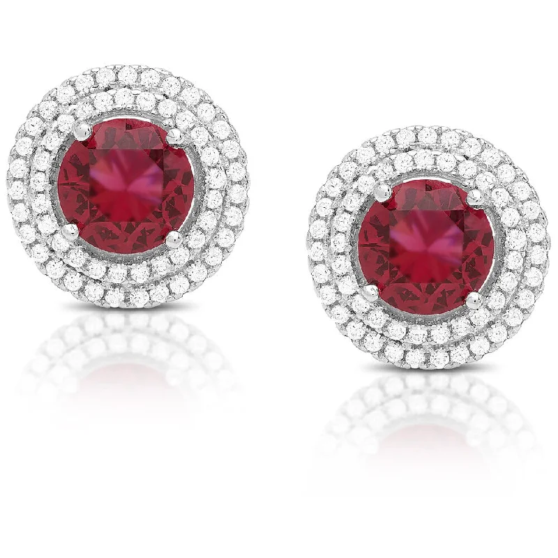 Dolce Giavonna Sterling Silver Cubic Zirconia Circle Stud Earrings