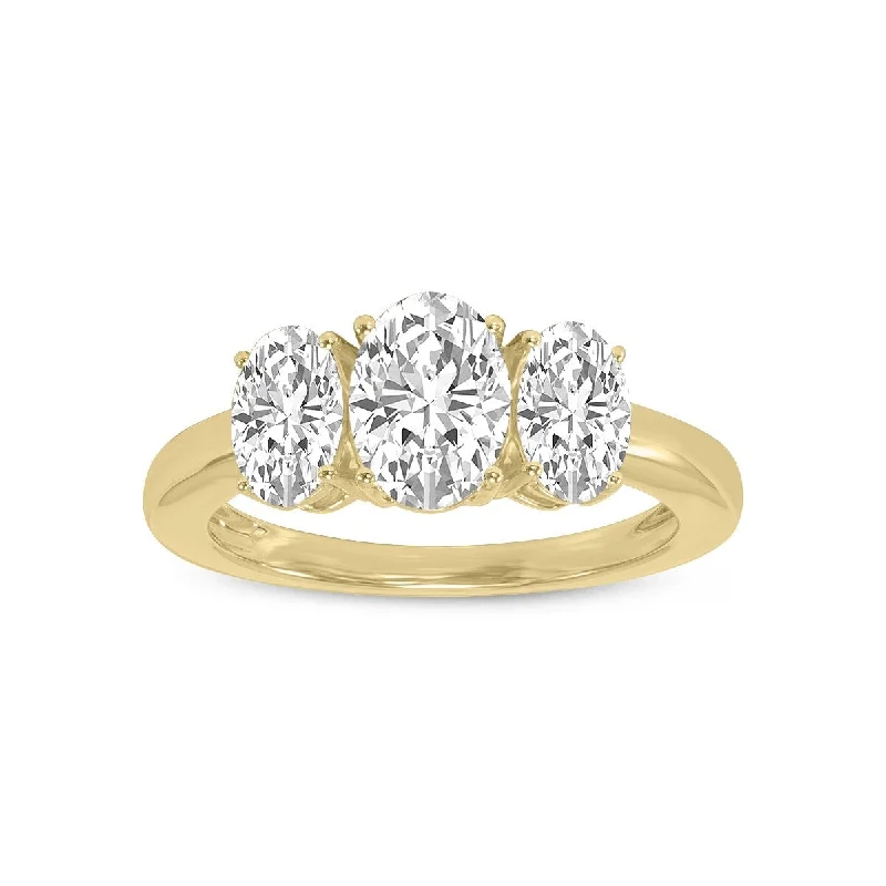 Marquee 3 CTW Three Stone Oval Shape Lab Grown Diamond Ring in 14K Yellow Gold