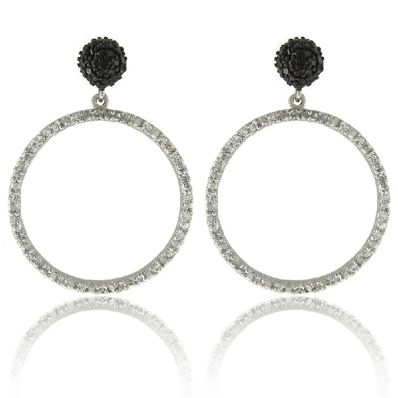 Dolce Giavonna Silver 1/10ct TDW Black Diamond and White Topaz Earrings