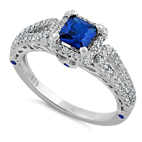 Sterling Silver Princess-Cut Blue CZ Ring