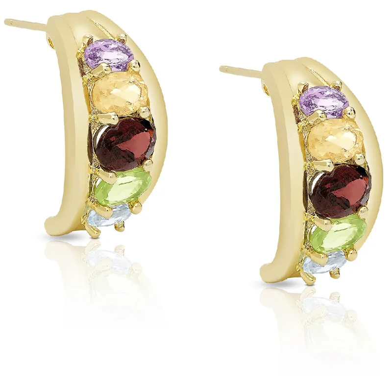 Dolce Giavonna Gold Over Sterling Silver Multi Gemstone Half Hoop Earrings