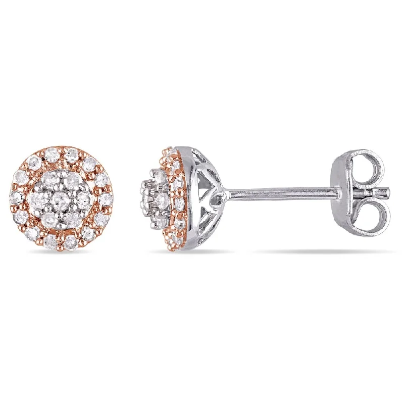 Miadora Two-tone White and RosePlated Sterling Silver 1/4ct TDW Diamond Halo Earrings