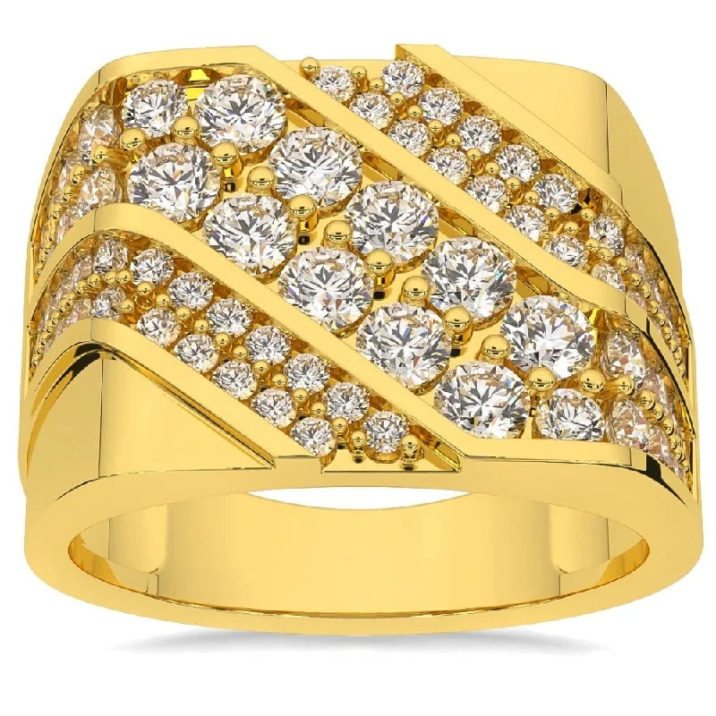 2 1/2Ct Diamond Ring Men's Diagonal Cluster Band in White or Yellow Gold