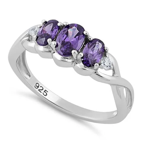 Sterling Silver Purple CZ 3-Stone Ring