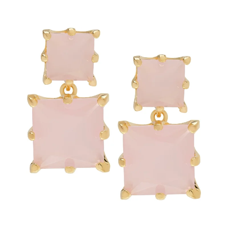 Victoria Townsend Gold Plated Simulated Rose Quartz Double Square Stud Earrings