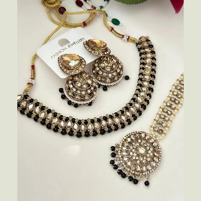 FS Collection Gold Plated Crystal Stone And Pearls Necklace Set