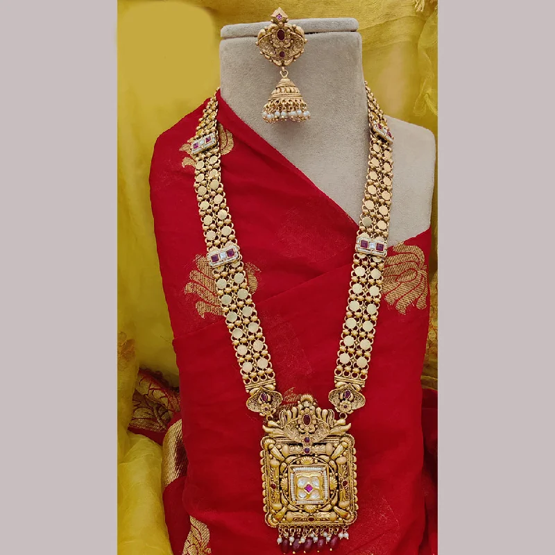 Jewel Addiction Copper Rajwadi Finish Pota Stone Long Necklace Set