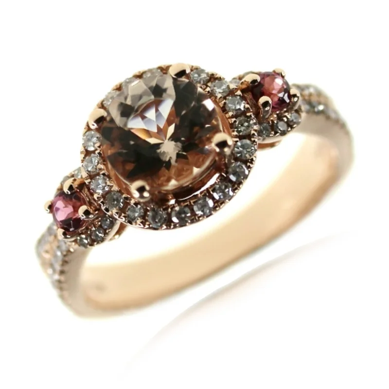 10KT Rose Gold Morganite, Pink Tourmaline, Diamond Ring