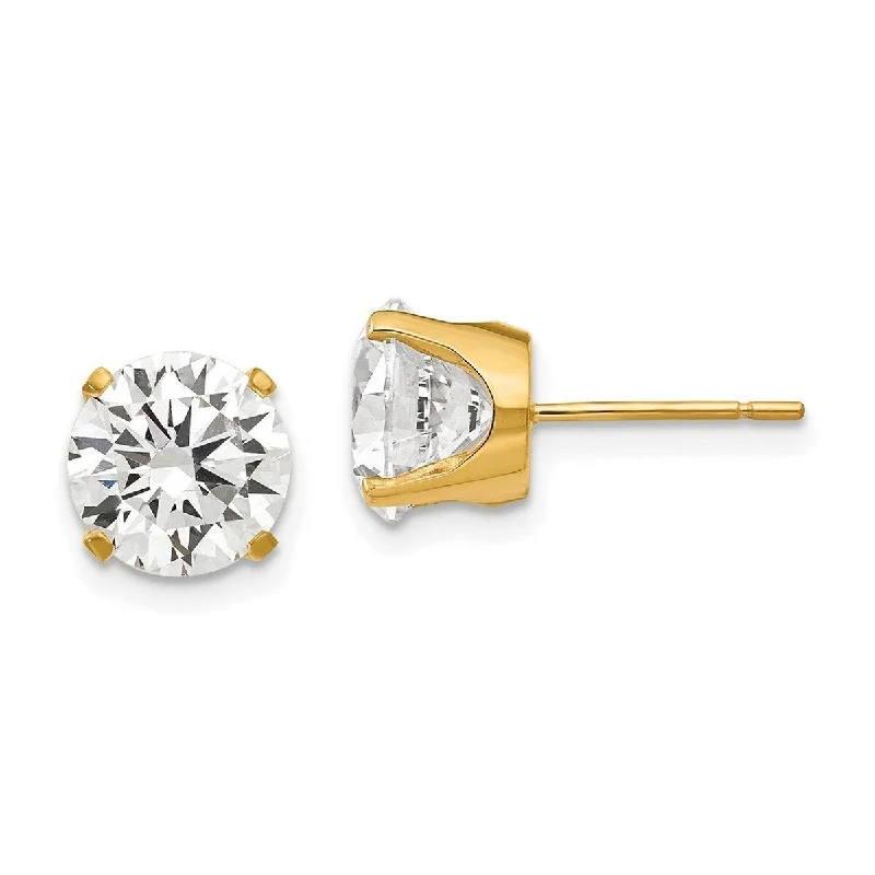 Curata 14k Yellow Gold Polished Post Earrings 8mm CZ Cubic Zirconia stud Earrings - 8x8mm Wide