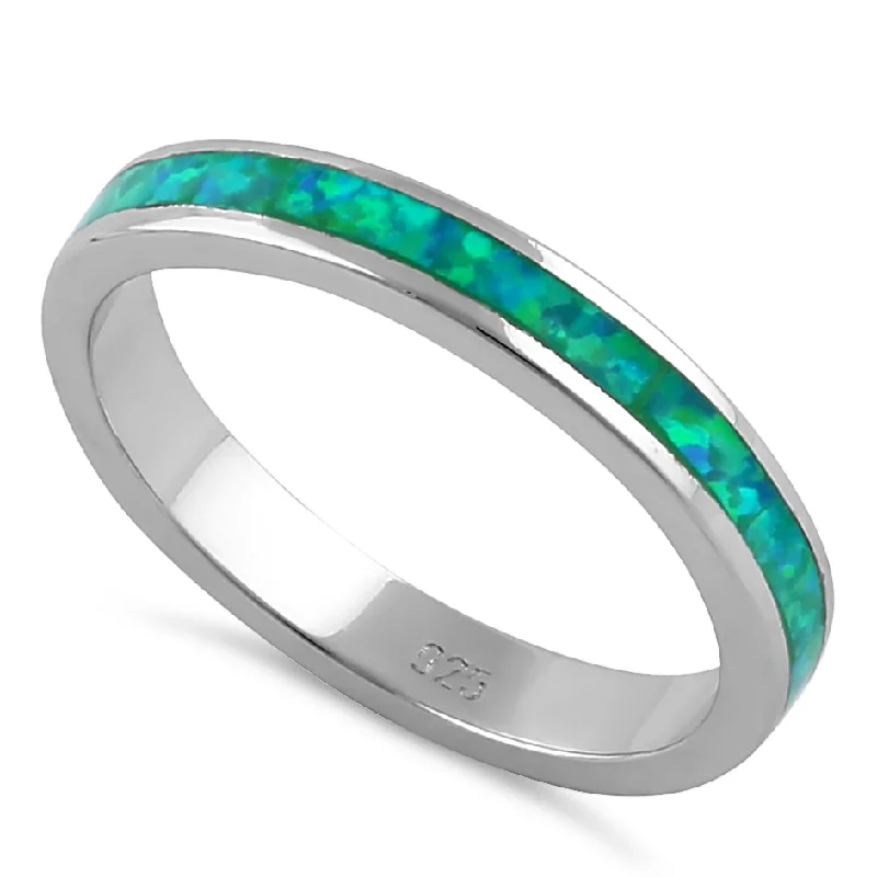 Sterling Silver Seamless Green Lab Opal Ring