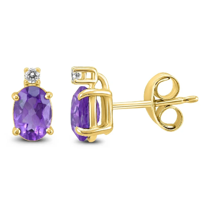 Marquee 14K Yellow Gold 6x4MM Oval Amethyst and Diamond Earrings