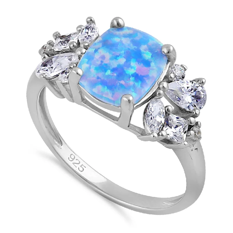 Sterling Silver Elegant Squoval Blue Lavender Lab Opal with Clear CZ Ring