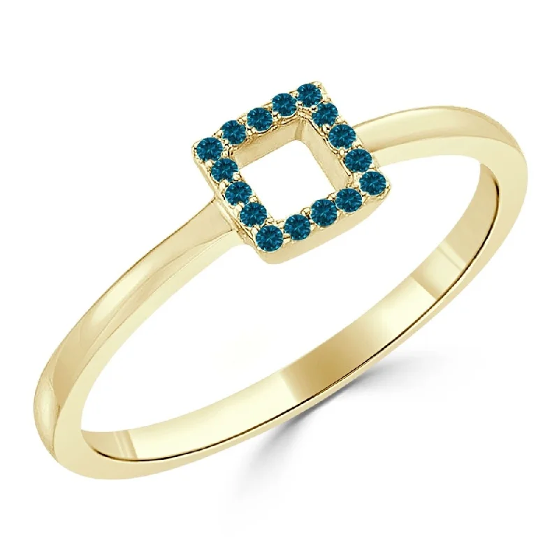 Auriya Dainty and Petite Stackable Open Square Blue Diamond Ring 0.06ct TDW 10K Gold