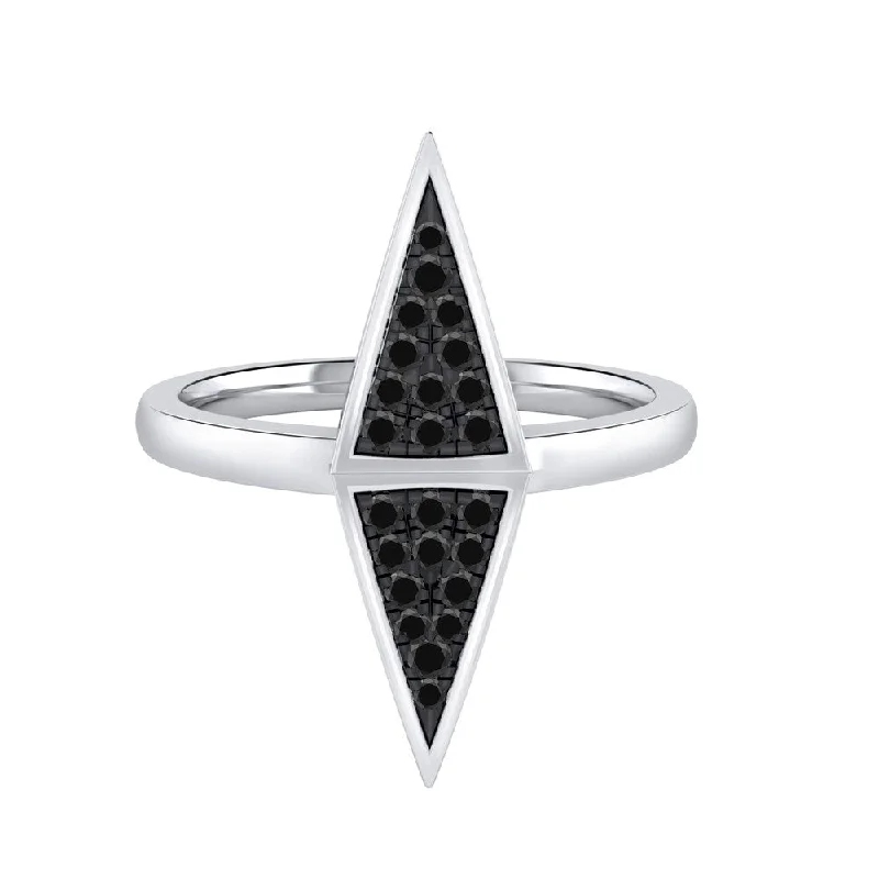 Auriya 0.14ctw Vertical Double Triangle Black Diamond Ring 14K Gold