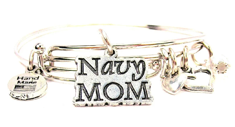 Navy Mom Expandable Bangle Bracelet Set