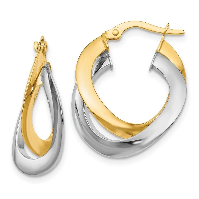 Curata 14k Two Tone Gold Italian Polished Twisted 21x10mm Double Hoop Earrings