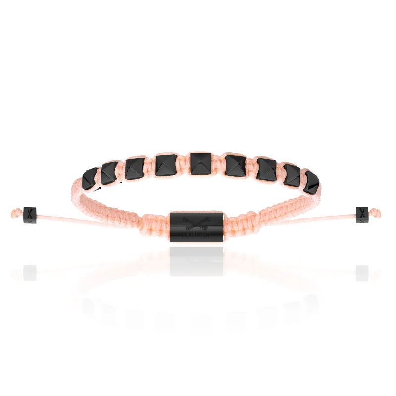 Pink Nylon With Black PVD Polyester Stud Bracelet