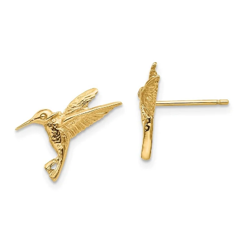 Curata 14k Yellow Gold Textured 13x16mm Humming Bird Post Earrings