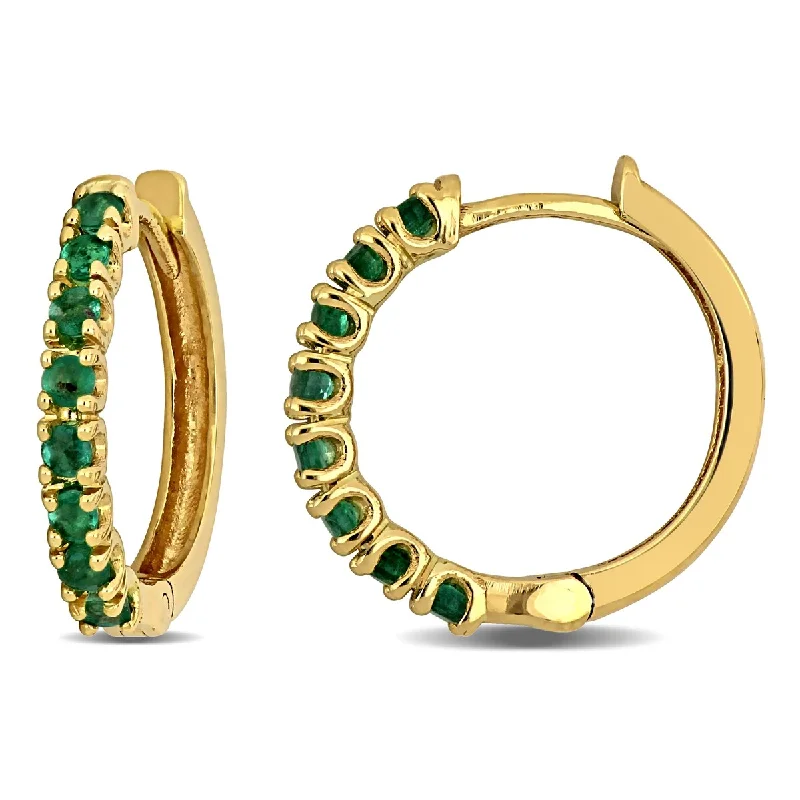 Miadora 1/2ct TGW Emerald Hoop Earrings in 14k Yellow Gold