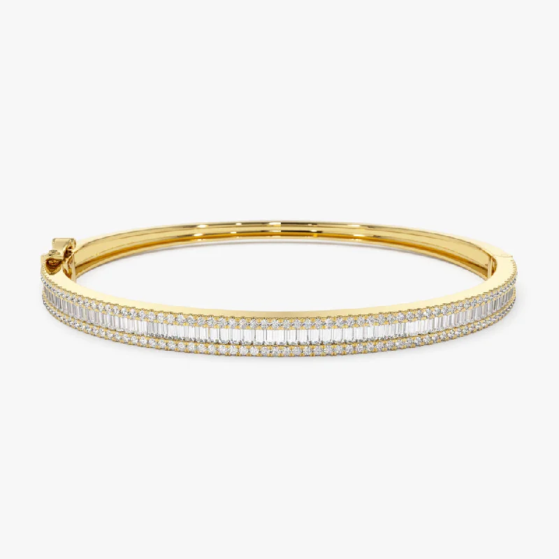 14k Half Eternity Baguette and Round  Diamond Bangle