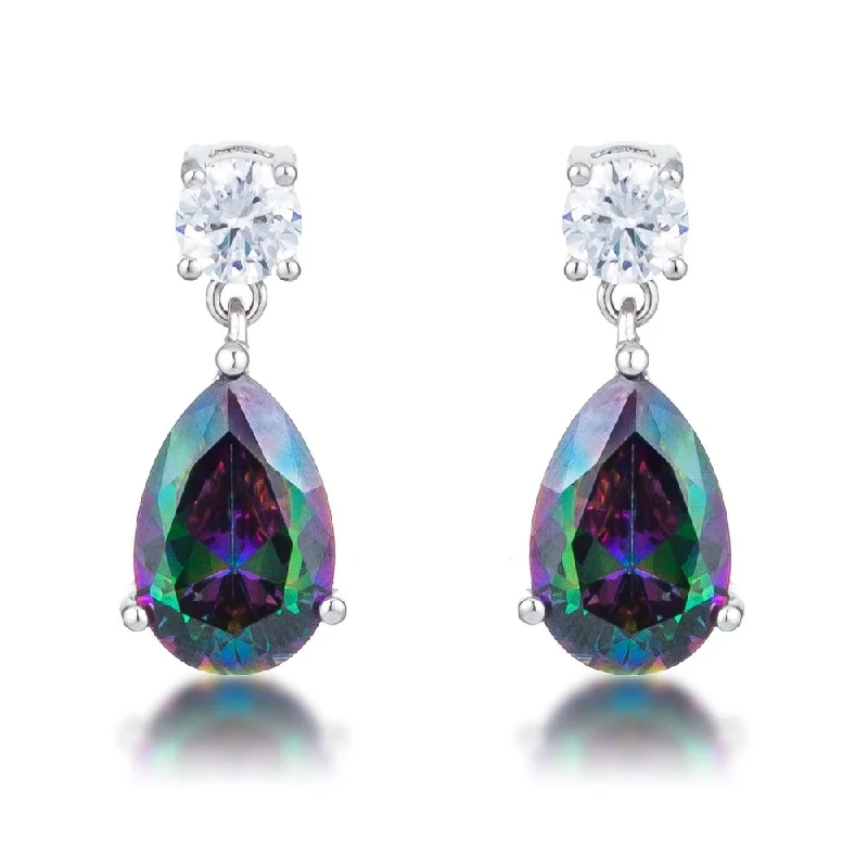 9.9Ct Rhodium Mystic Iridescent Teardrop Earrings - 6mm, 13mm x 9mm