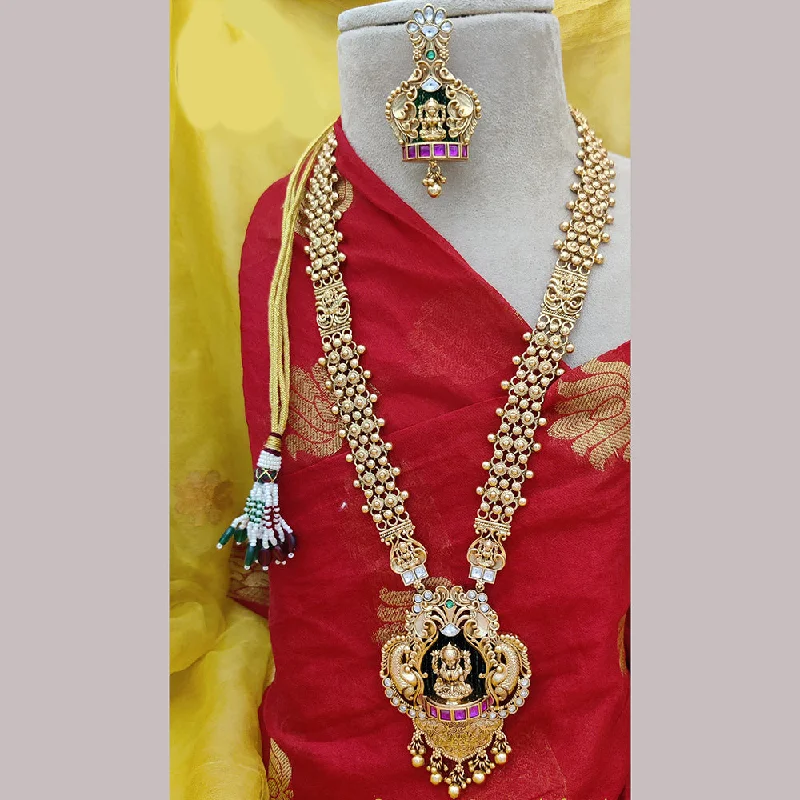 Jewel Addiction Copper Rajwadi Finish Pota Stone Long Necklace Set