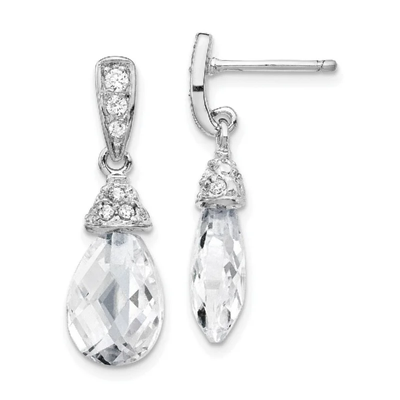 Curata 925 Sterling Silver Faceted Teardrop CZ Cubic Zirconia Dangle Post Earrings - 22x8mm Wide